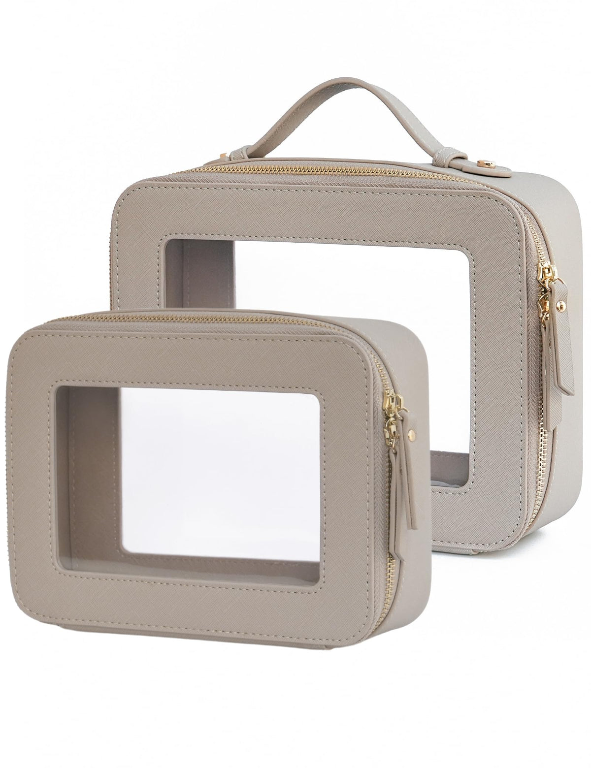 Popvibe Clear Makeup Bag Set front view with medium and large bags