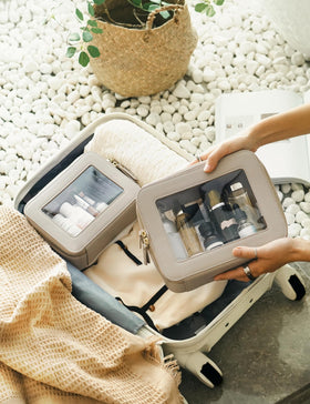 Popvibe Clear Makeup Bag Set in a travel setting