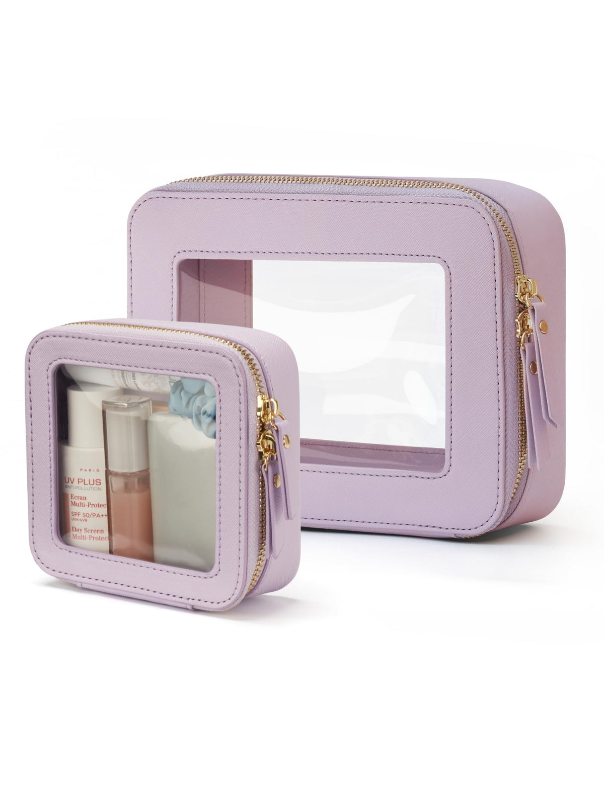 Popvibe Clear Makeup Bag Set in Purple, Mini and Medium sizes