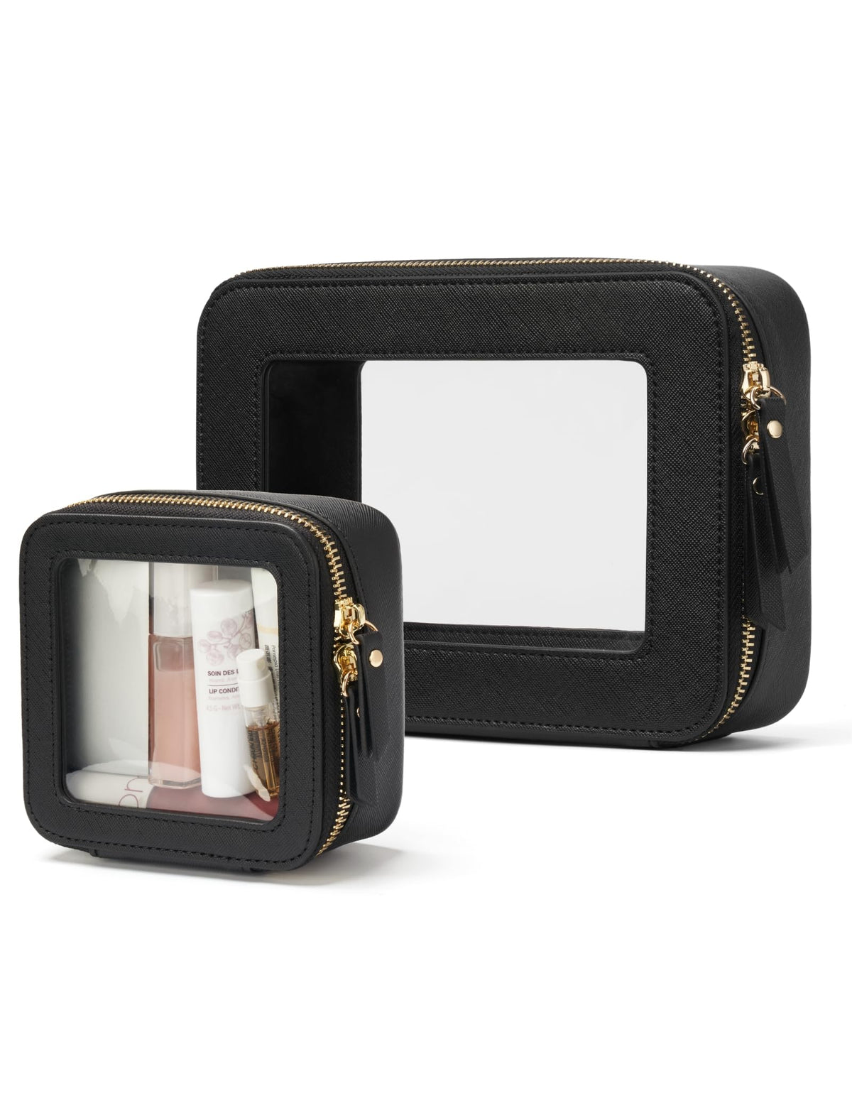 Popvibe clear makeup bag set including mini and medium sizes in black