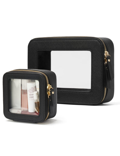 Popvibe clear makeup bag set including mini and medium sizes in black