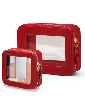 Popvibe Clear Makeup Bag Set mini and medium sizes in red
