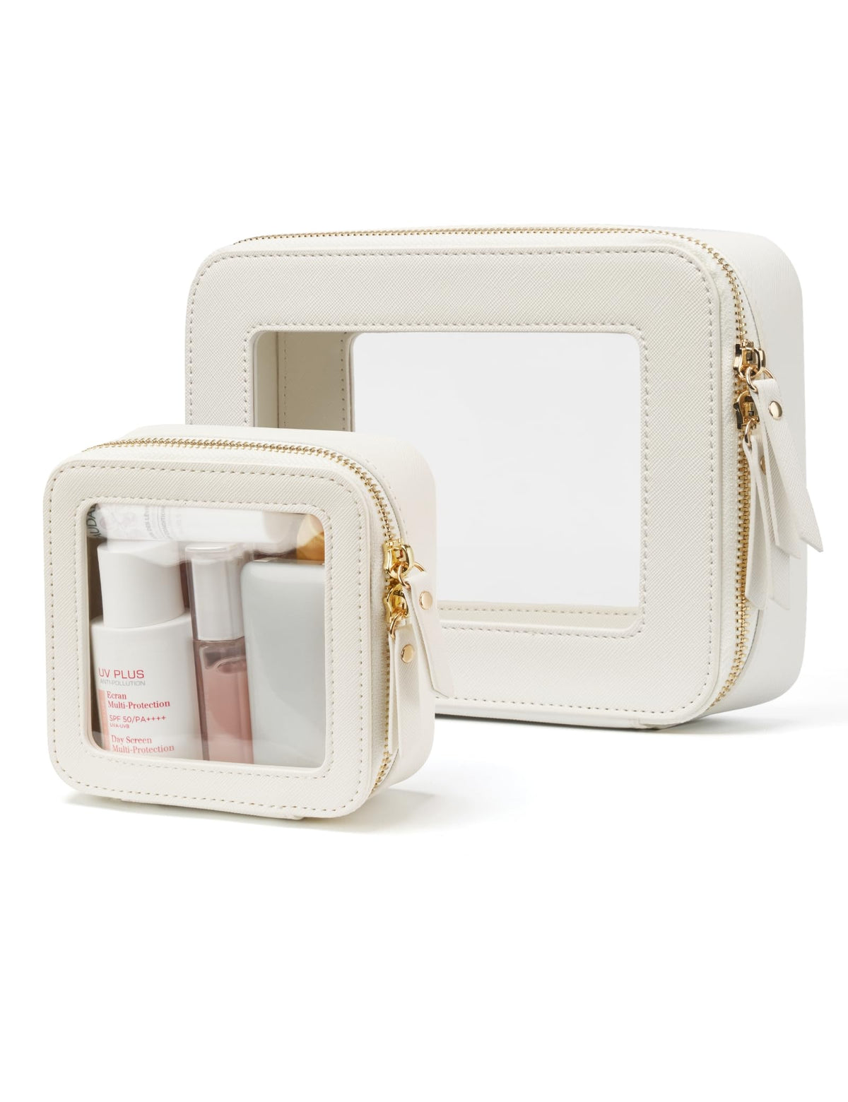 Popvibe Clear Makeup Bag Set, mini and medium sizes in white