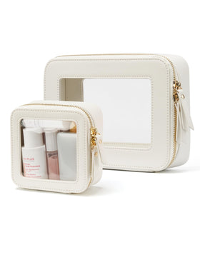 Popvibe Clear Makeup Bag Set, mini and medium sizes in white