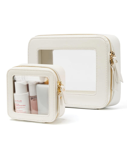 Popvibe Clear Makeup Bag Set, mini and medium sizes in white