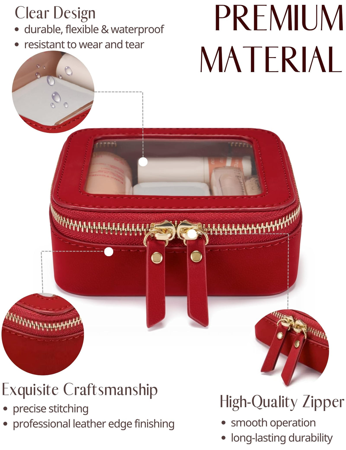 Popvibe Clear Makeup Bag set on a travel vanity