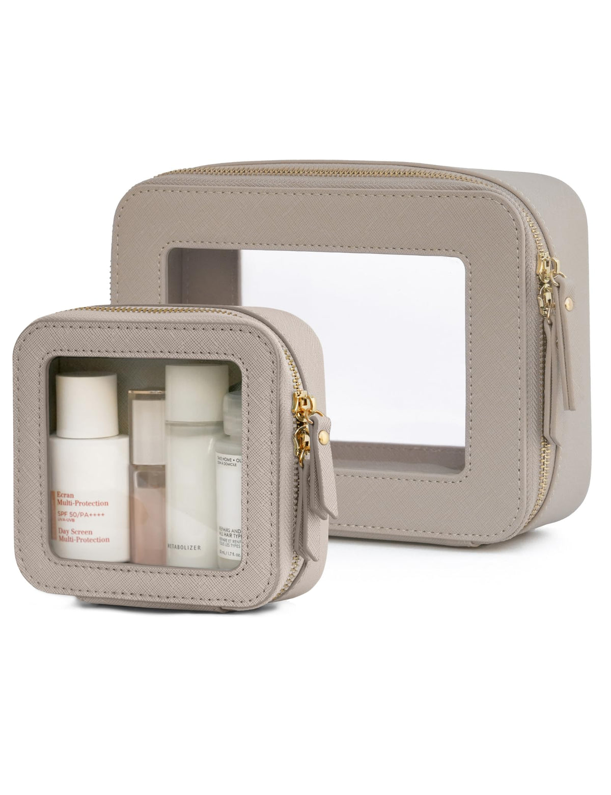 Popvibe Clear Makeup Bag Set with mini and medium bags in stone