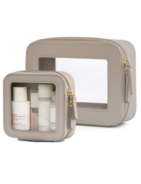 Popvibe Clear Makeup Bag Set with mini and medium bags in stone