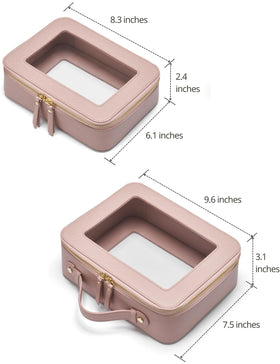 Popvibe Clear Makeup Bag Set with zipper and light gold hardware