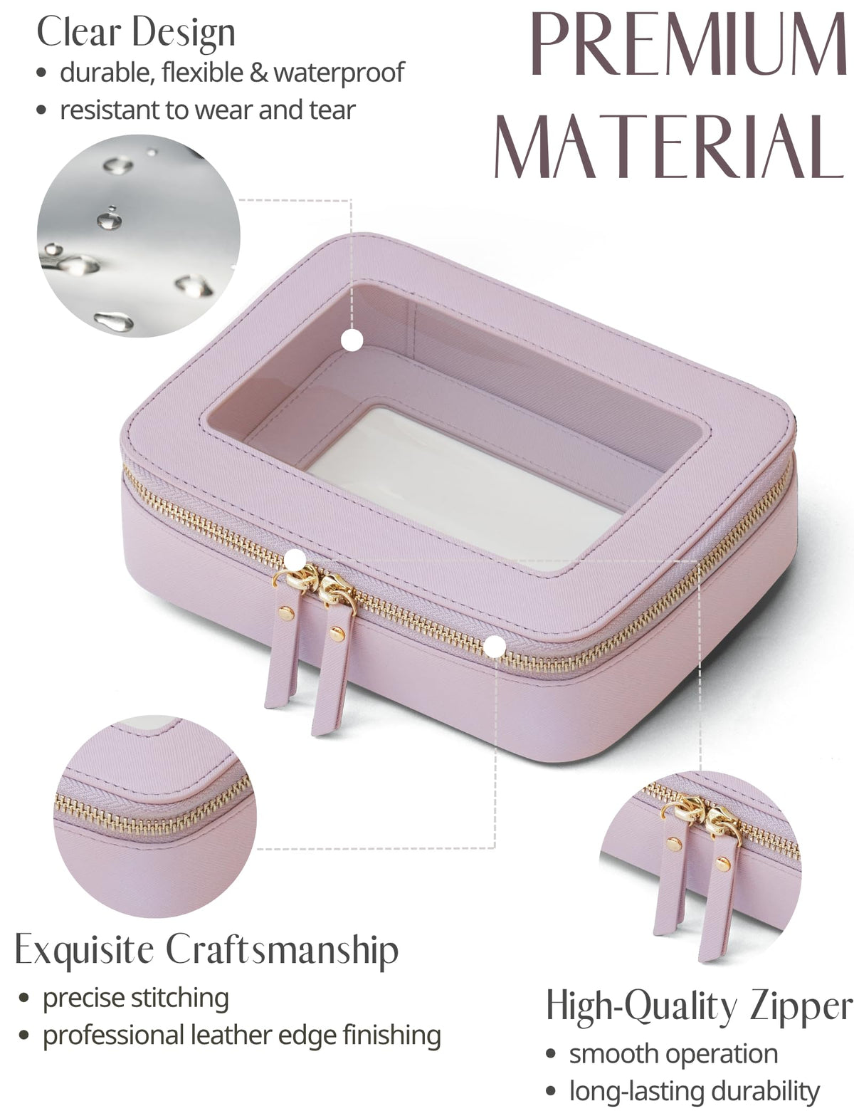 Popvibe Clear Makeup Bag showing waterproof material