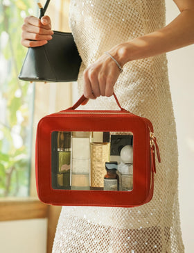 Popvibe Clear Makeup Bag showing zipper and handle details