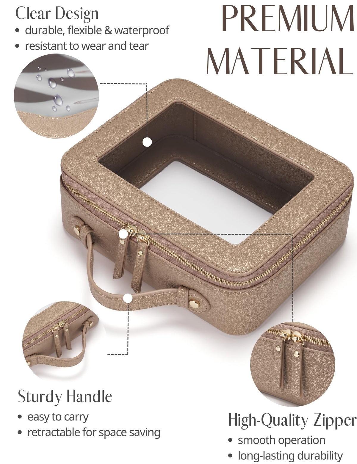 Popvibe Clear Makeup Bag side view showing zipper