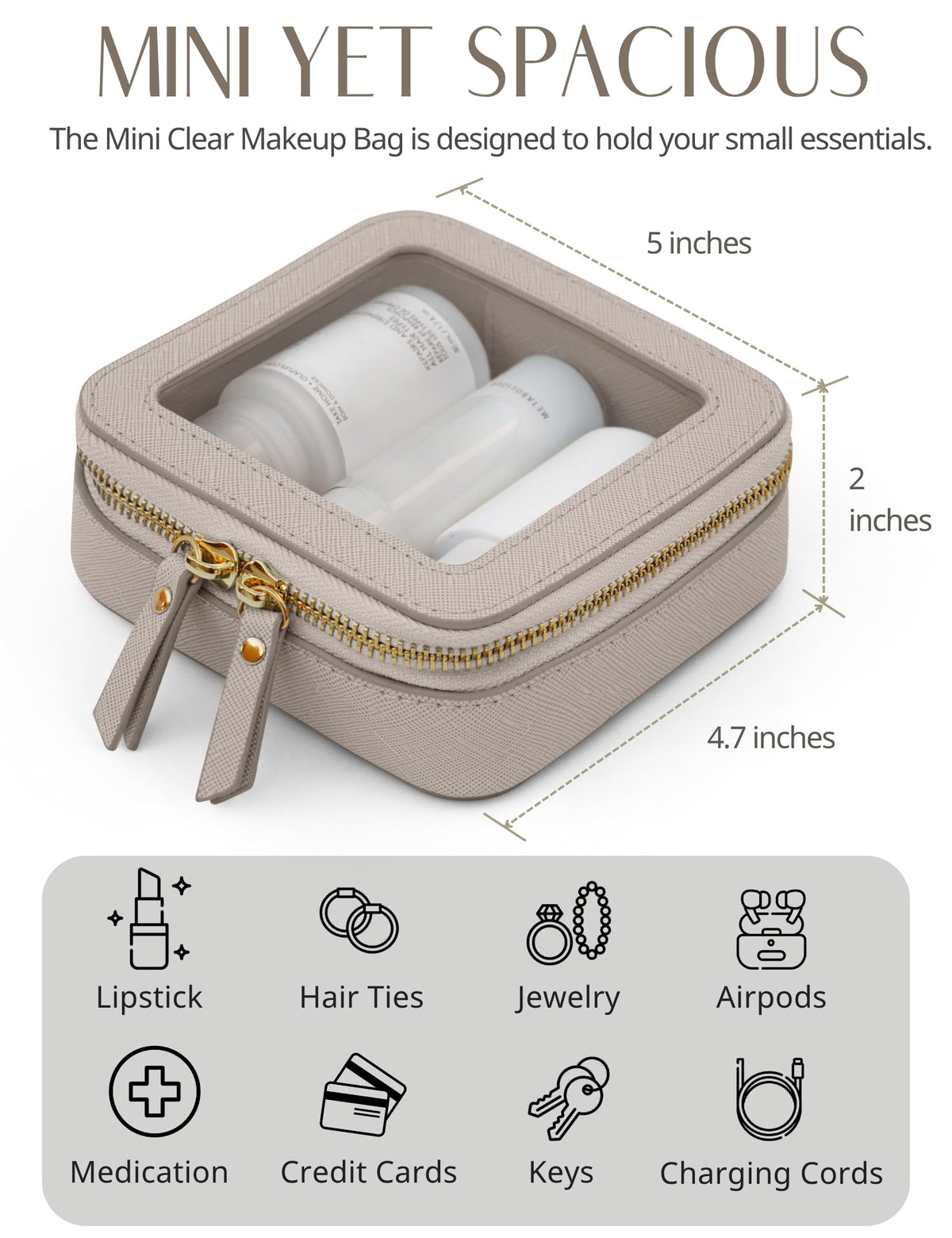 Popvibe Clear Makeup Bag side view with gold hardware