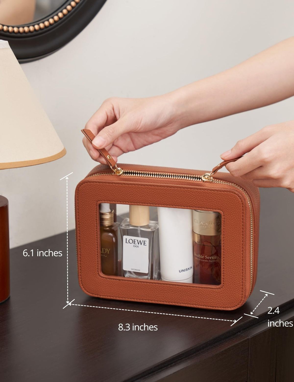 Popvibe Clear Makeup Bag with light gold hardware