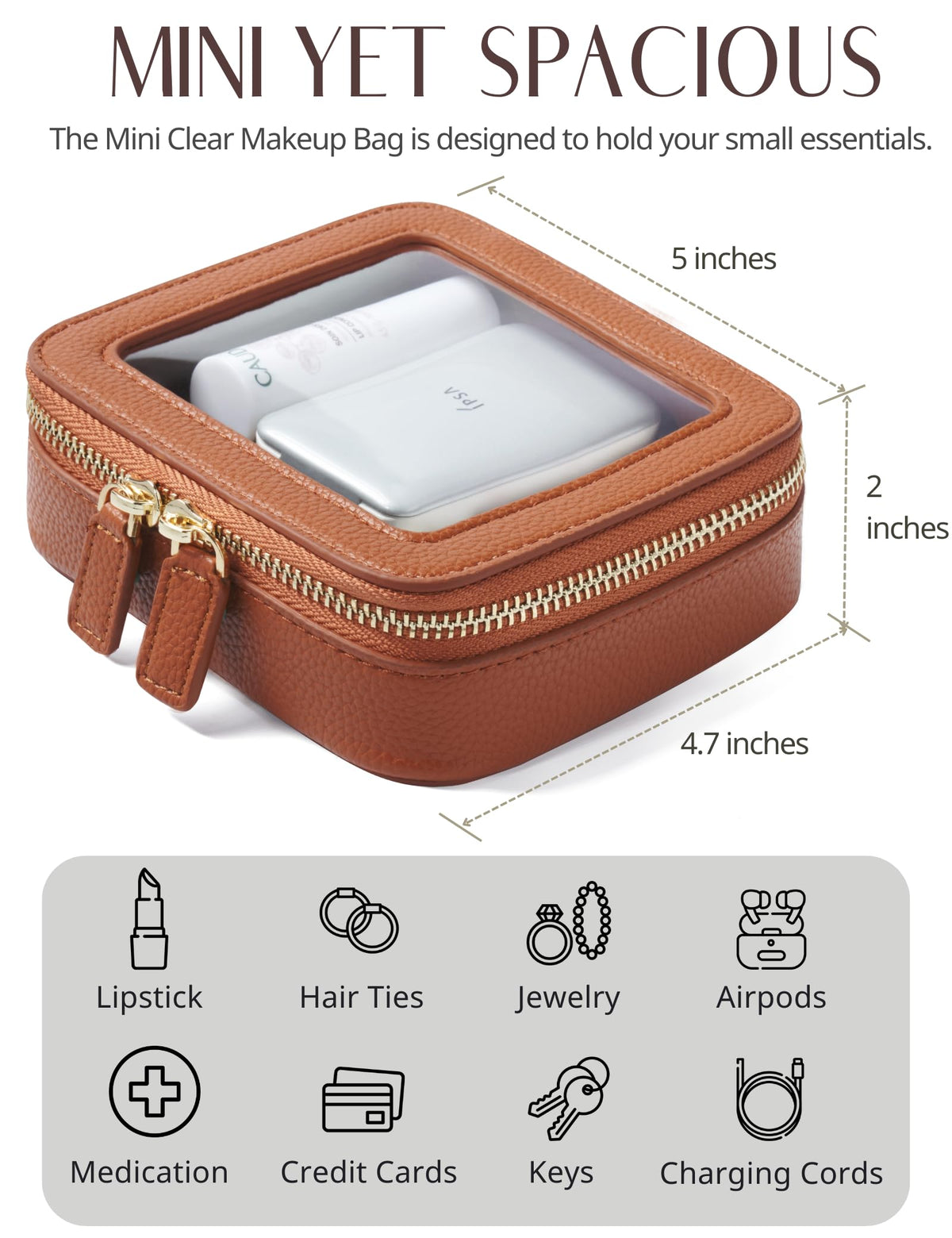 Popvibe Clear Makeup Bag with light gold hardware