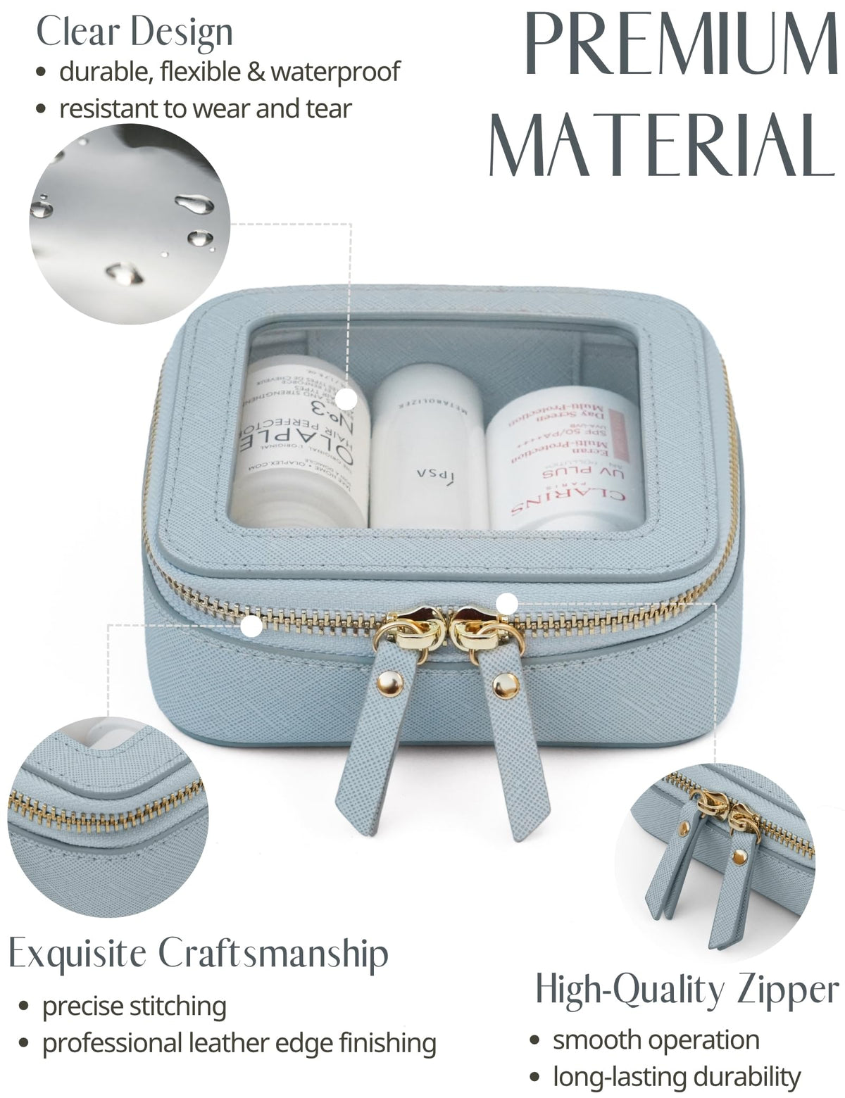 Popvibe Clear Makeup Bag with light gold hardware