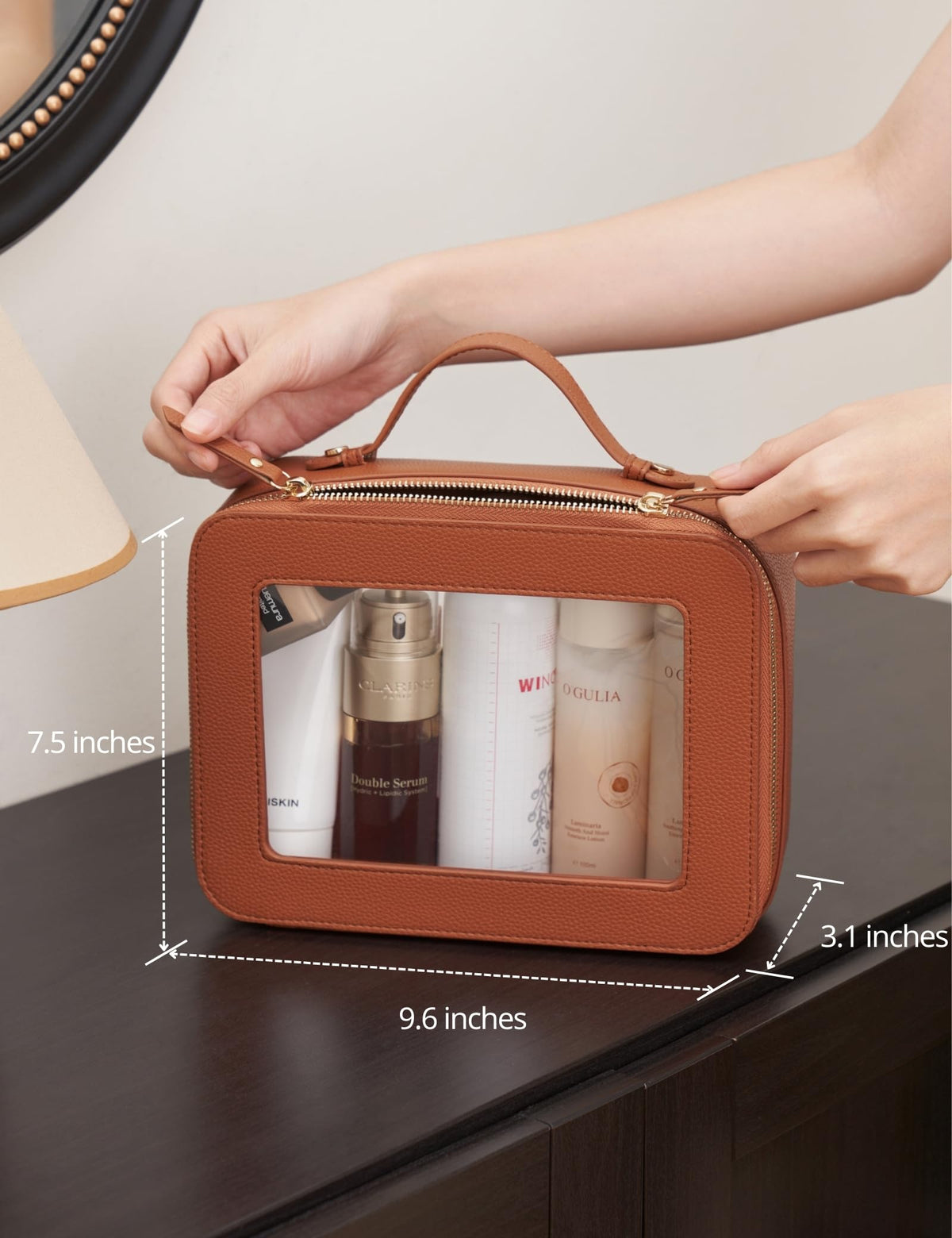 Popvibe Clear Makeup Bag with light gold hardware accents