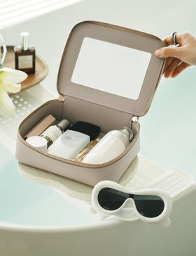 Popvibe Clear Makeup Bag with light gold hardware accents