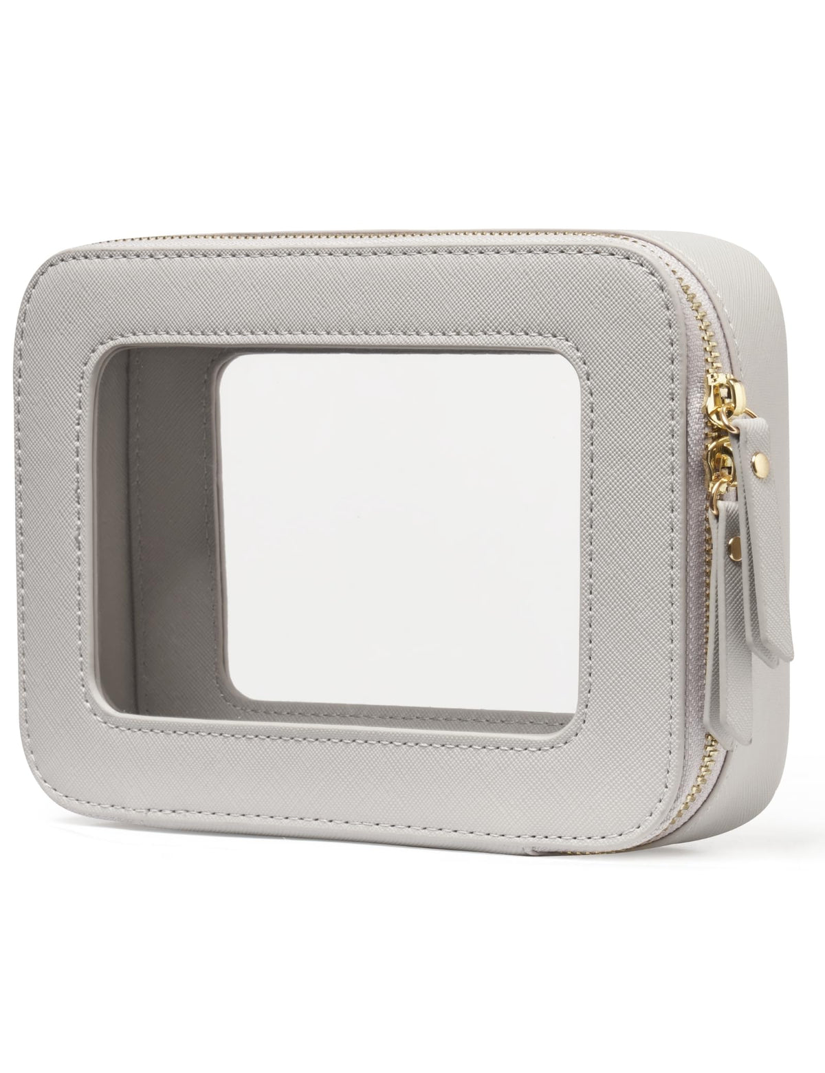 Popvibe Clear Makeup Case front view in beige grey