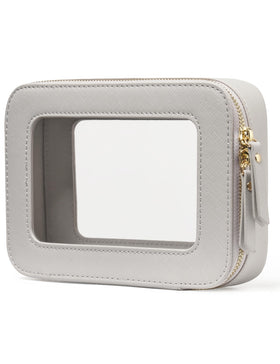 Popvibe Clear Makeup Case front view in beige grey