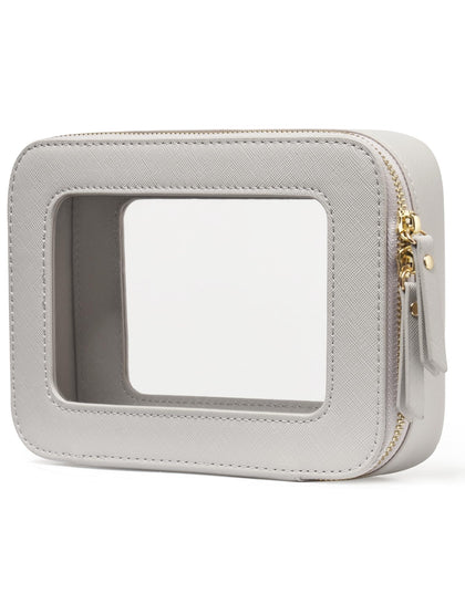 Popvibe Clear Makeup Case front view in beige grey