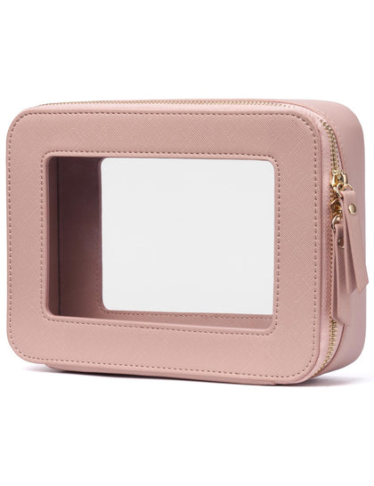 Popvibe Clear Makeup Case front view in pink