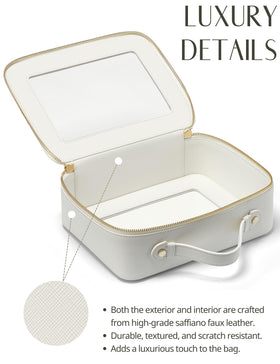 Popvibe Clear Makeup Case in a travel setting with cosmetics