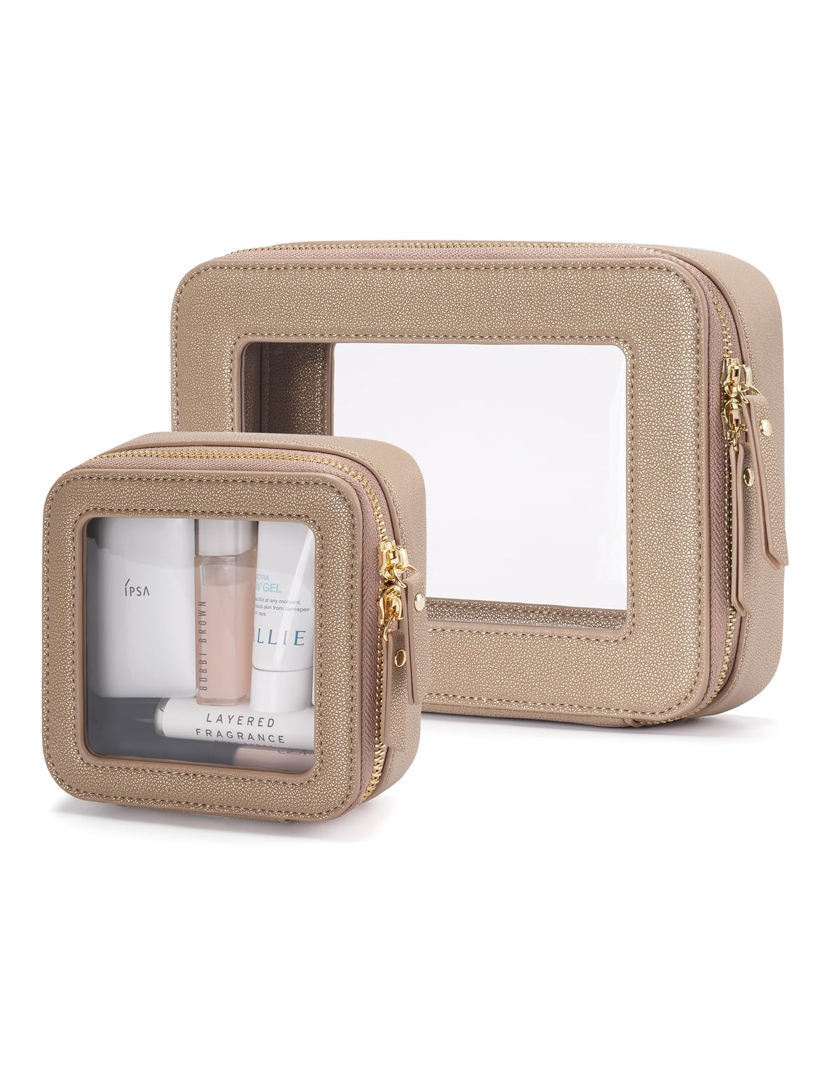 Popvibe Clear Makeup Case Medium Bag front view with zipper
