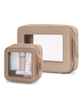 Popvibe Clear Makeup Case Medium Bag front view with zipper
