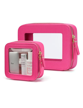 Popvibe Clear Makeup Case Medium Bag Hot Pink front view