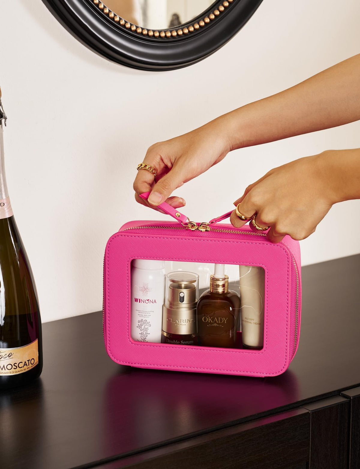 Popvibe Clear Makeup Case Medium Bag with tech accessories