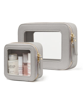 Popvibe Clear Makeup Case Medium Size in Beige Grey