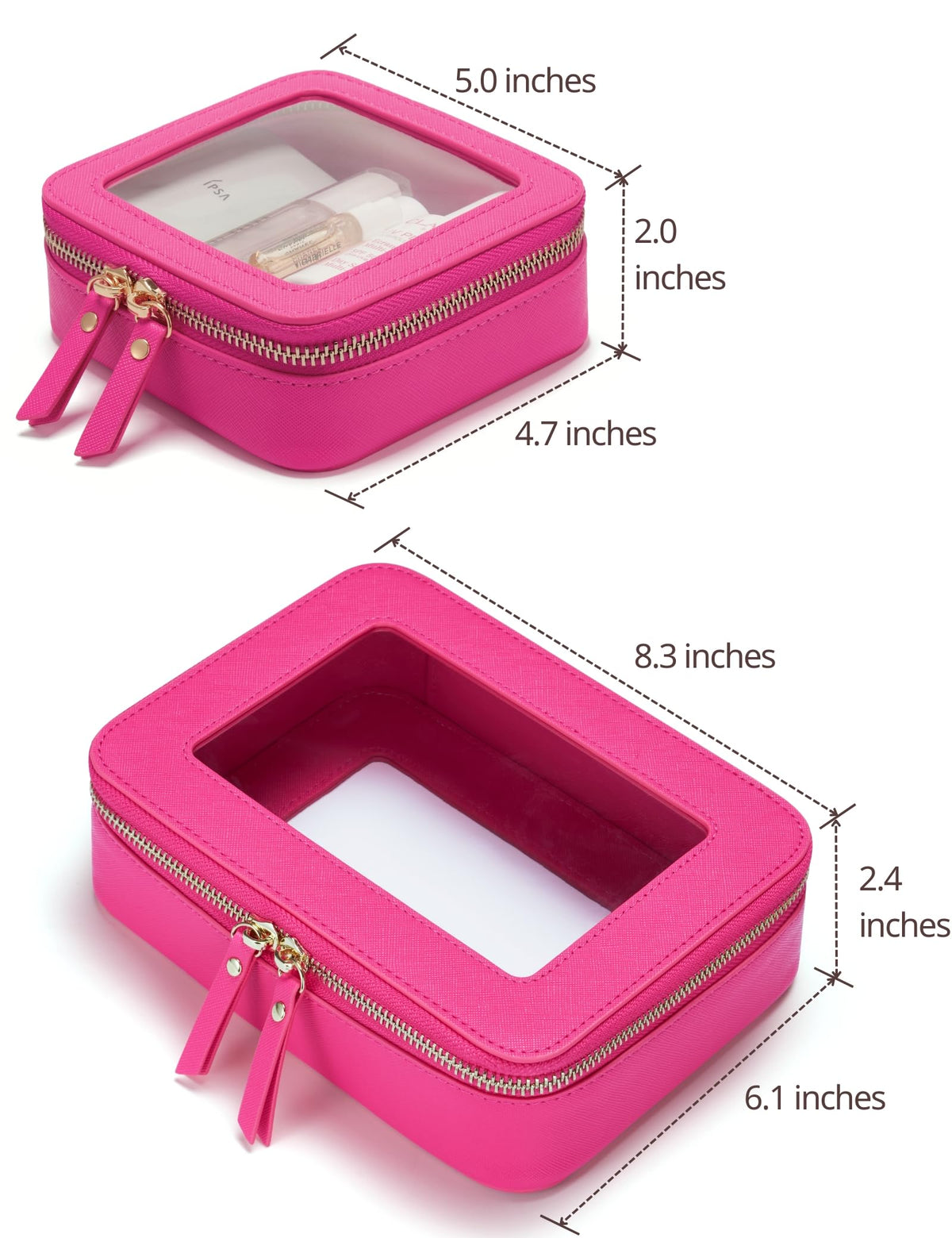 Popvibe Clear Makeup Case Mini Bag Hot Pink front view