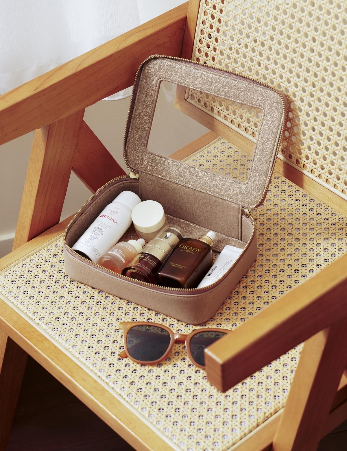 Popvibe Clear Makeup Case open showing organized makeup