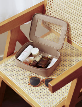 Popvibe Clear Makeup Case open showing organized makeup