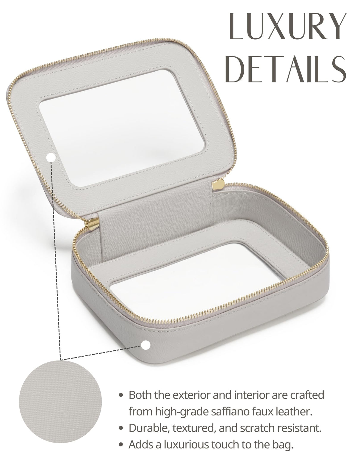 Popvibe Clear Makeup Case open with cosmetics inside