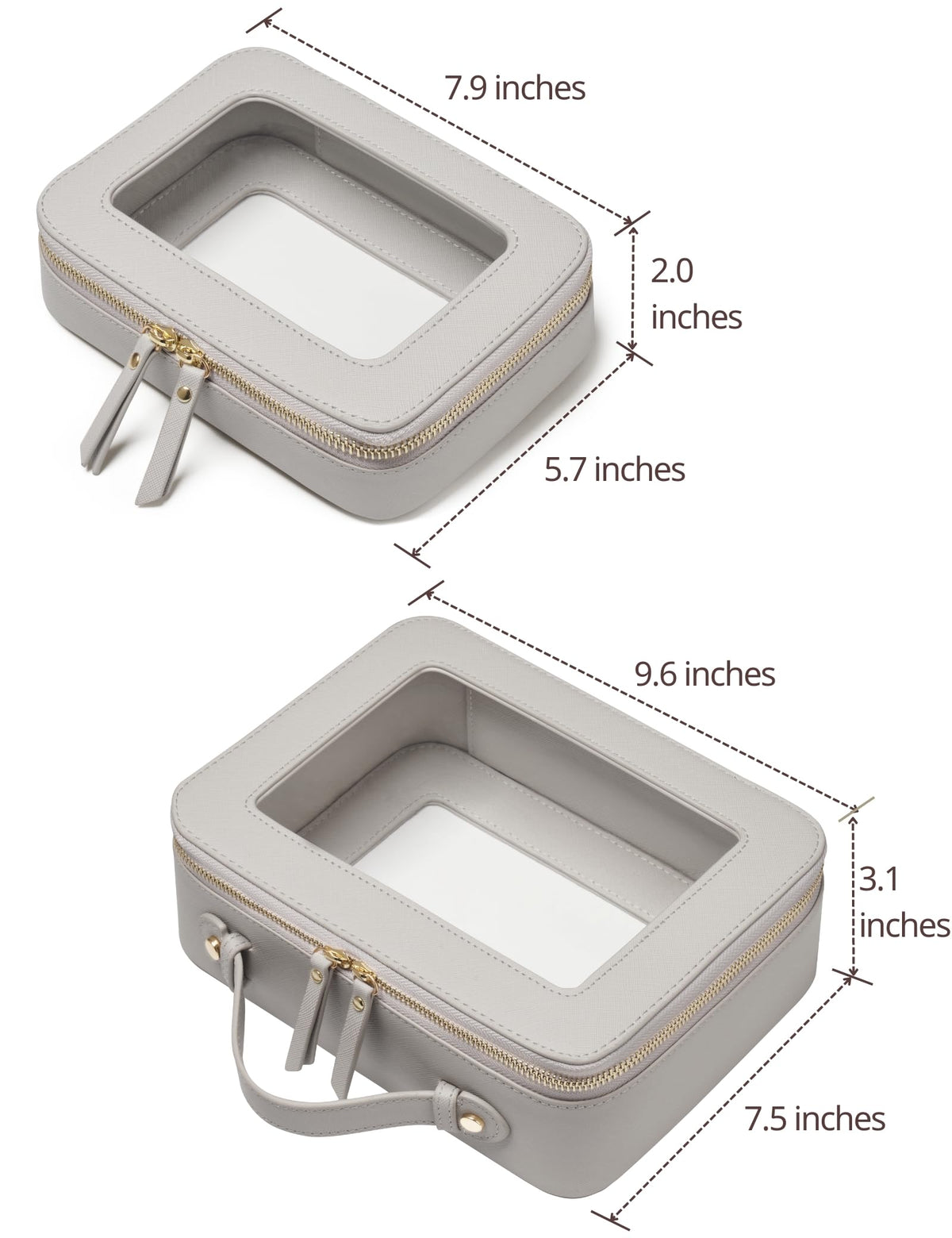 Popvibe Clear Makeup Case Set large bag beige grey side view