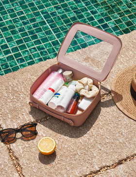 Popvibe Clear Makeup Case Set lifestyle scene with accessories