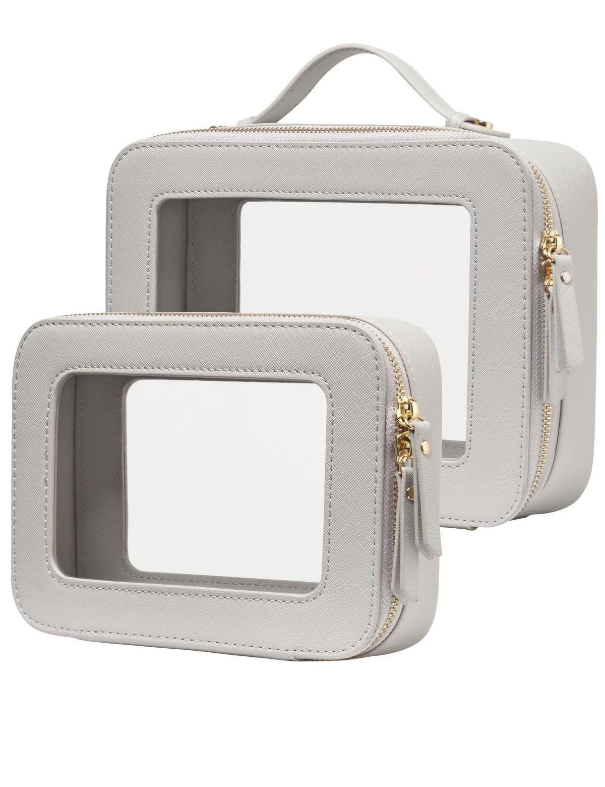 Popvibe Clear Makeup Case Set medium bag beige grey front view
