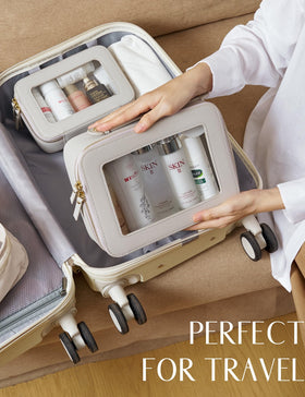 Popvibe Clear Makeup Case Set open showing makeup storage