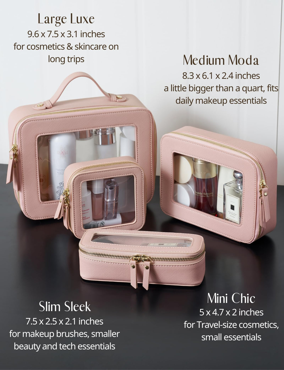 Popvibe Clear Makeup Case Set open with various cosmetics