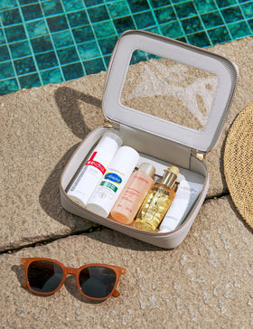 Popvibe Clear Makeup Case with cosmetics inside