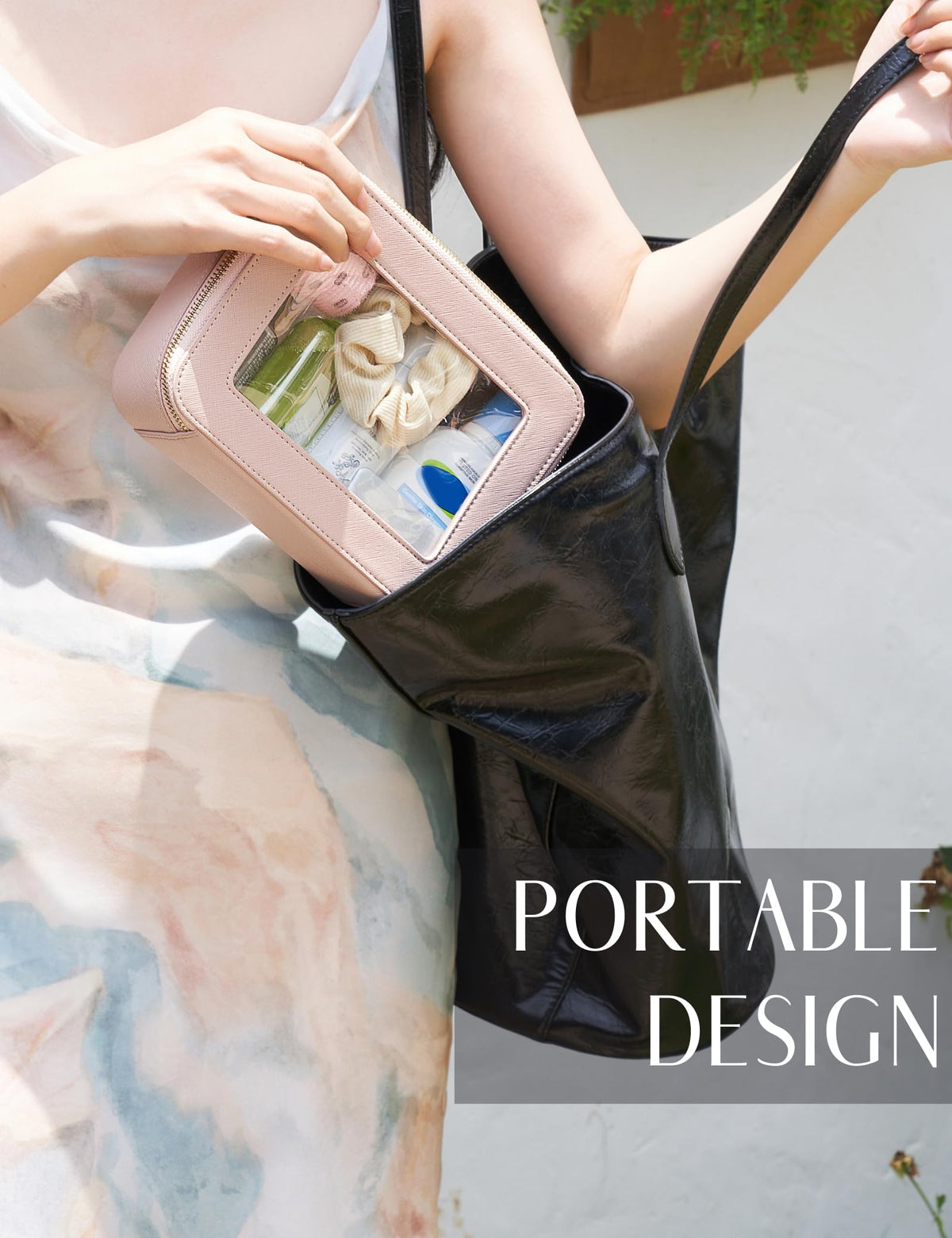 Popvibe Clear Makeup Case with light gold hardware accents