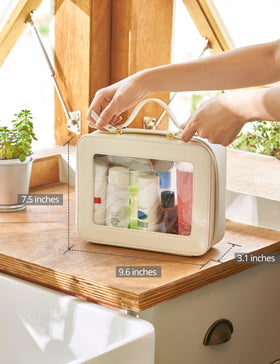 Popvibe Clear Makeup Case with makeup products inside