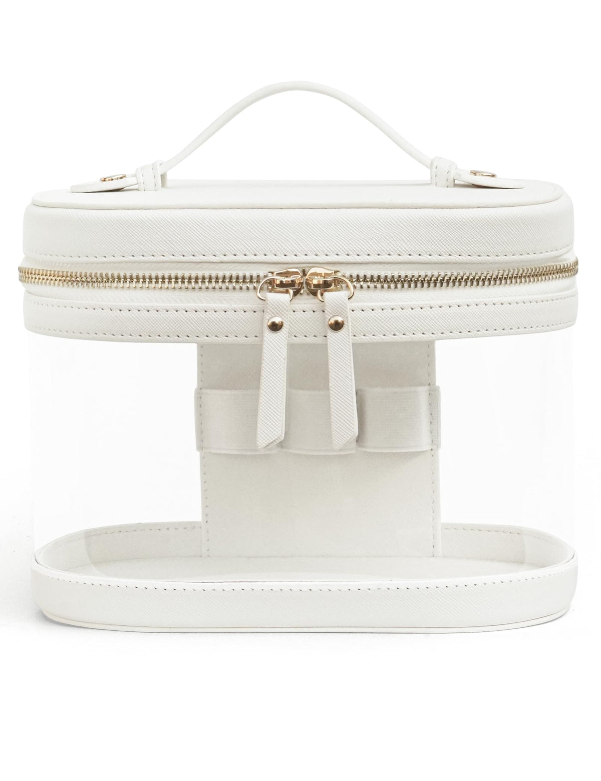 Popvibe Clear Makeup Train Case front view with brush holder
