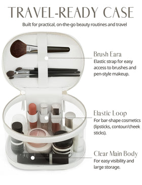 Popvibe Clear Makeup Train Case open view displaying cosmetics