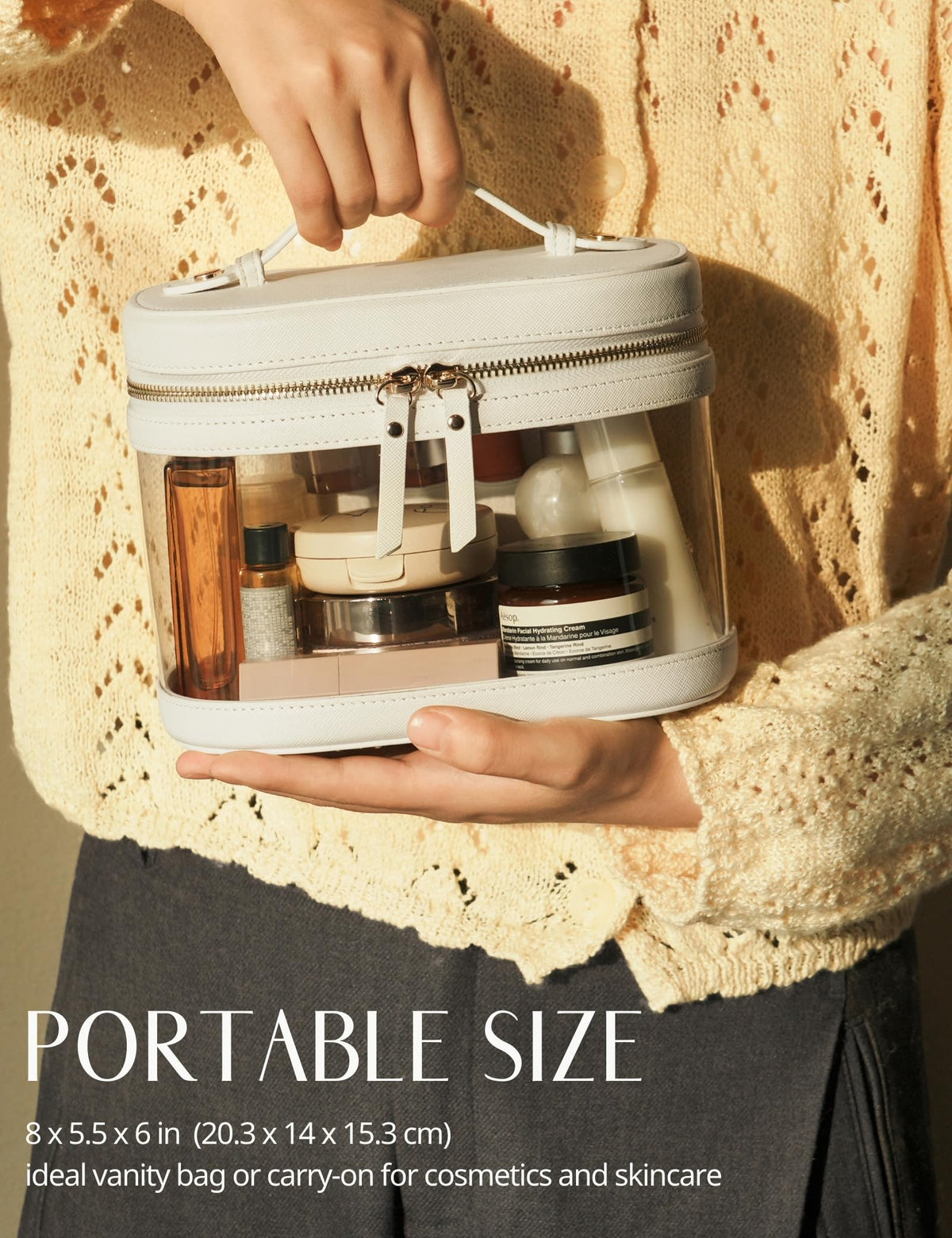Popvibe Clear Makeup Train Case with light gold hardware accents