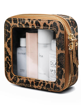 Popvibe Clear Mini Makeup Bag leopard print front view