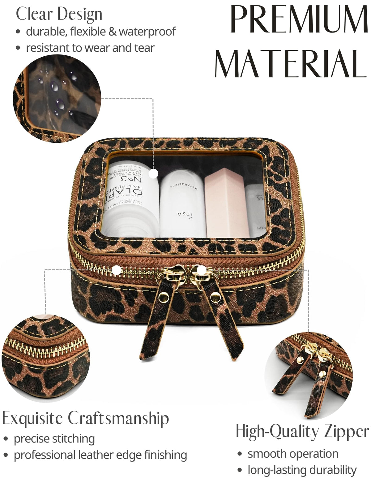 Popvibe Clear Mini Makeup Bag leopard print side view