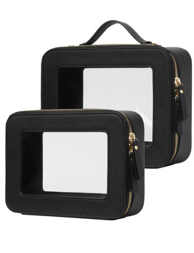 Popvibe Clear Toiletry Bag Set front view, medium and large sizes